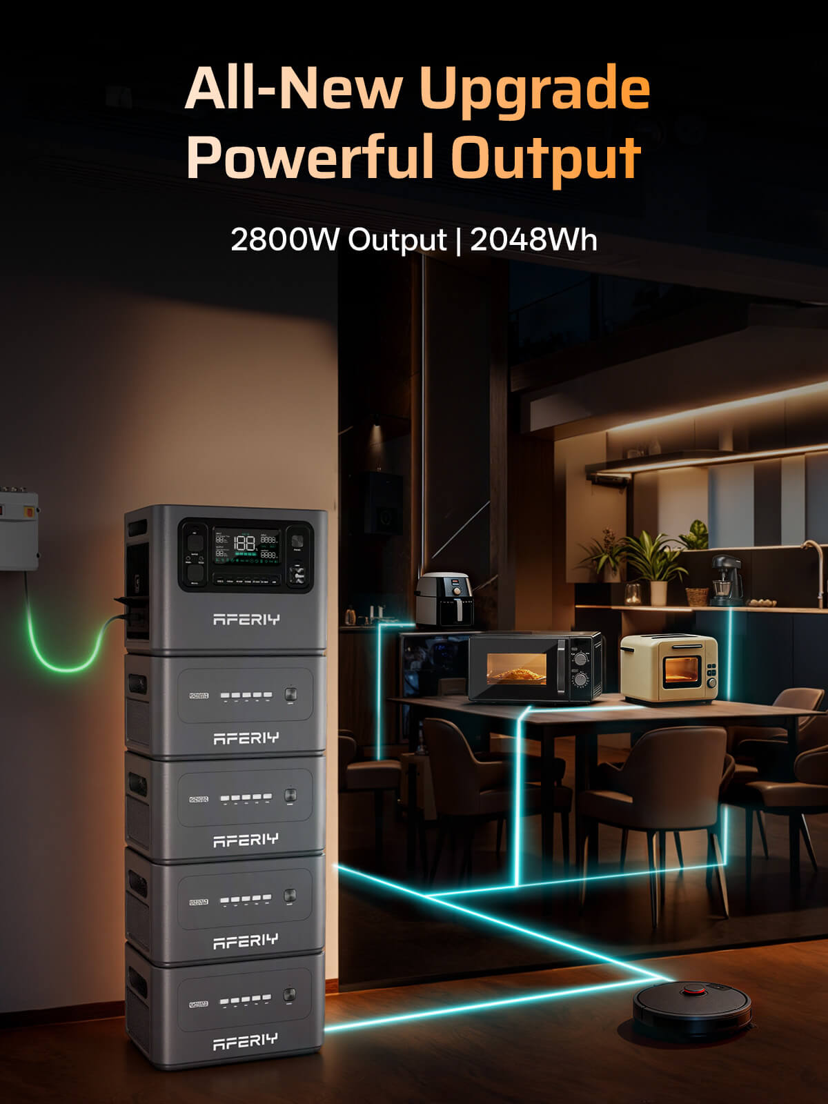 AFERIY P280 with expansion batteries powering home appliances