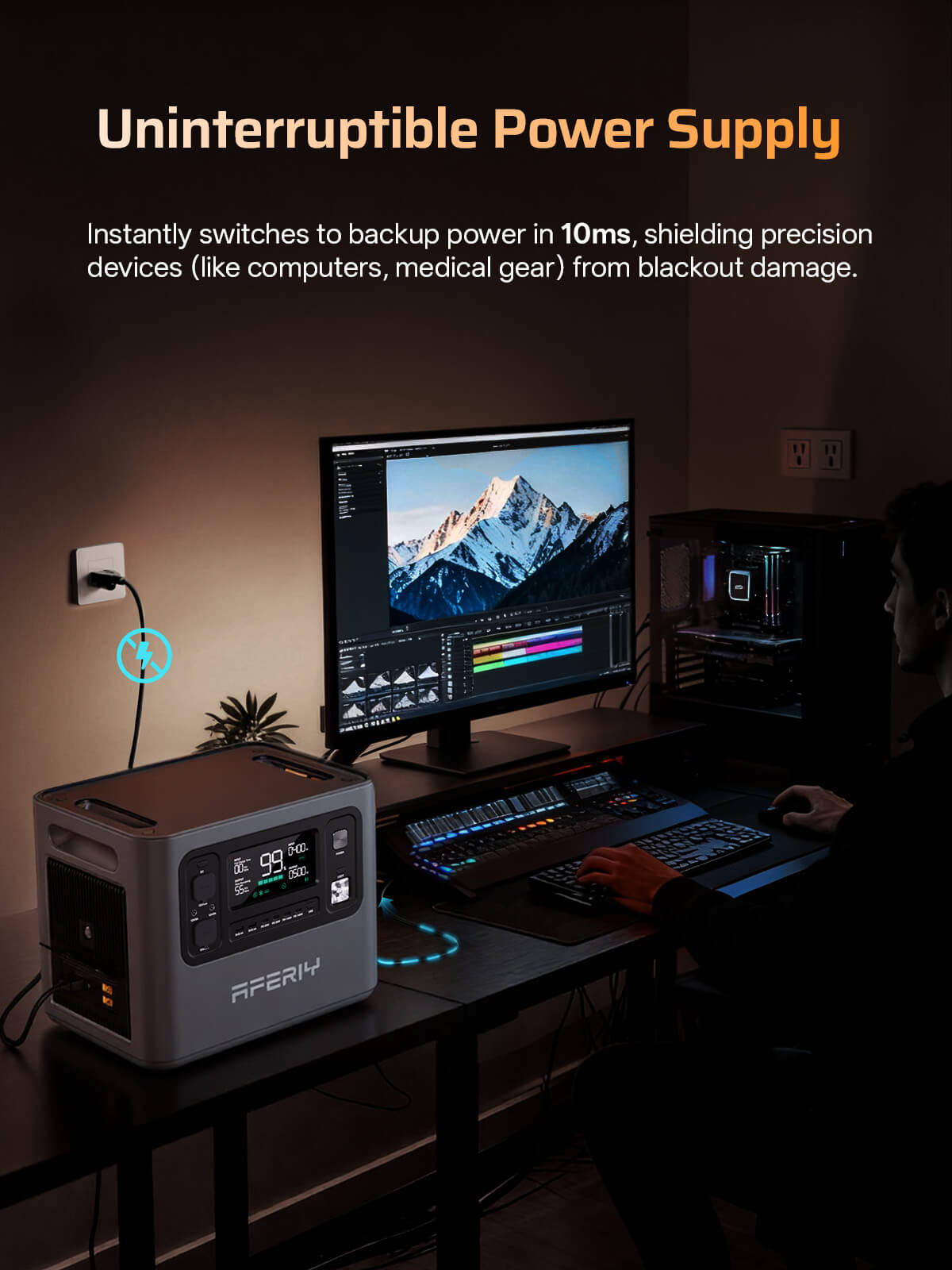 AFERIY P280 10ms UPS protecting computers during power cuts